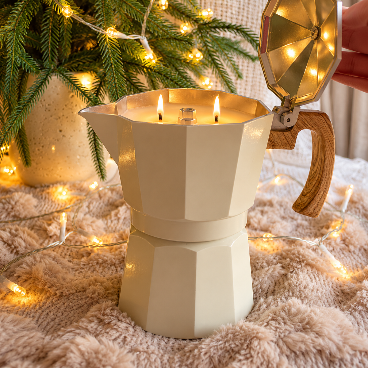 Coffee Maker Candle 6 Cups Snowy