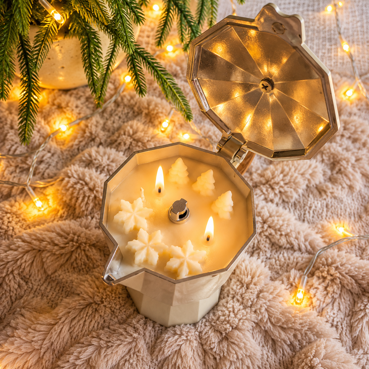 Coffee Maker Candle 6 Cups Snowy