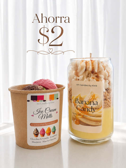 Pack Vela y Wax melts Banana Candy y Ice Cream
