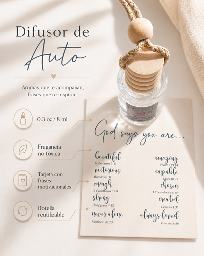 Difusor de Auto, aroma + frase para tu camino